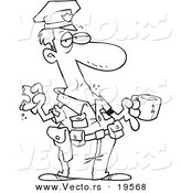 Vector of a Cartoon Police Man Eating a Donut - Outlined Coloring Page by Toonaday