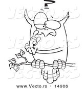 Vector of a Cartoon Pondering Owl Perched on a Branch - Coloring Page Outline by Toonaday