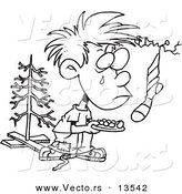Vector of a Cartoon Poor Christmas Boy Wanting More - Coloring Page Outline by Toonaday