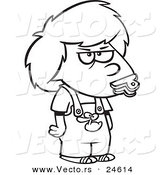 Vector of a Cartoon Potty Mouth Girl with a Clip over Her Lips - Outlined Coloring Page by Toonaday
