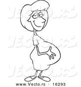 Vector of a Cartoon Pregnant Girl - Outlined Coloring Page Drawing by Toonaday