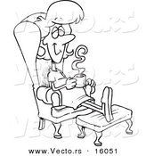 Vector of a Cartoon Pregnant Girl Relaxing in a Chair with a Warm Beverage - Outlined Coloring Page Drawing by Toonaday