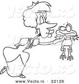 Vector of a Cartoon Princess Kissing a Frog - Outlined Coloring Page by Toonaday