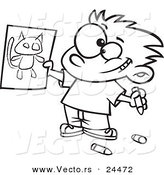 Vector of a Cartoon Proud Boy Holding His Cat Drawing - Outlined Coloring Page by Toonaday