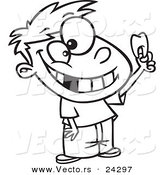 Vector of a Cartoon Proud Boy Holding His Tooth Black and White Outline - Outlined Coloring Page by Toonaday