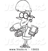 Vector of a Cartoon Proud Businesswoman Showing Her Awards - Coloring Page Outline by Toonaday