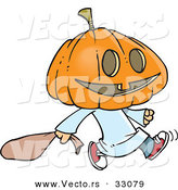 Vector of a Cartoon Pumpkin Head Kid Trick-Or-Treater on Halloween by Toonaday