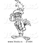 Vector of a Cartoon Punky Rooster with a Boom Box - Outlined Coloring Page by Toonaday