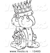 Vector of a Cartoon Queen Girl Holding a Doll - Coloring Page Outline by Toonaday