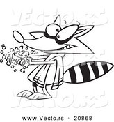 Vector of a Cartoon Raccoon Washing His Hands - Coloring Page Outline by Toonaday