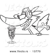 Vector of a Cartoon Radio Wolf Talking into a Microphone - Coloring Page Outline by Toonaday