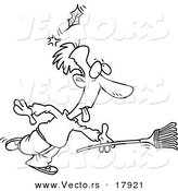Vector of a Cartoon Raking Man Being Knocked out by a Falling Leaf - Outlined Coloring Page by Toonaday