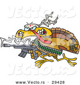 Vector of a Cartoon Rambo Turkey with a Machine Gun and Lots of Ammo by Toonaday