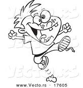 Vector of a Cartoon Rambunctious Boy Jumping - Coloring Page Outline by Toonaday