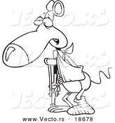 Vector of a Cartoon Rat with a Cast, Sling and Crutch - Outlined Coloring Page by Toonaday