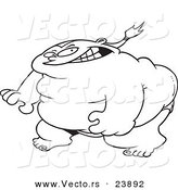 Vector of a Cartoon Ready Sumo Wrestler - Coloring Page Outline by Toonaday