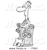 Vector of a Cartoon Recycled Businessman in a Bin - Coloring Page Outline by Toonaday