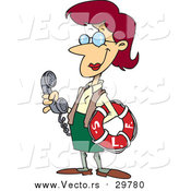 Vector of a Cartoon Red Haired Caucasian Female Librarian Holding a Life Buoy by Toonaday