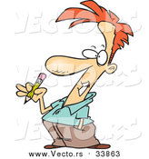 Vector of a Cartoon Red Haired Guy Holding a Pencil by Toonaday