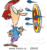 Vector of a Cartoon Red Haired White Business Woman off Target with Darts by Toonaday