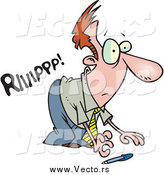 Vector of a Cartoon Red Haired White Businessman Ripping His Pants to Pick up a Pen by Toonaday