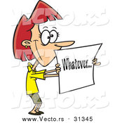 Vector of a Cartoon Red Haired White Businesswoman Holding a Whatever Sign by Toonaday