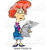 Vector of a Cartoon Red Haired White Businesswoman Reading a Newspaper by Toonaday