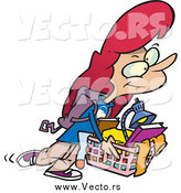 Vector of a Cartoon Red Haired White College Girl Carrying a Basket of Items by Toonaday