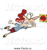 Vector of a Cartoon Red Haired White Lady Pushing a Panic Button by Toonaday