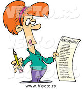 Vector of a Cartoon Red Haired White Woman Holding a Long New Year Resolutions List by Toonaday
