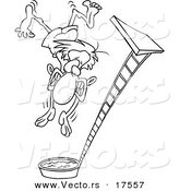 Vector of a Cartoon Regretful Man Falling from a High Dive - Coloring Page Outline by Toonaday