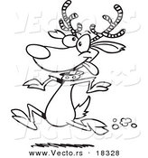 Vector of a Cartoon Reindeer Running - Outlined Coloring Page by Toonaday