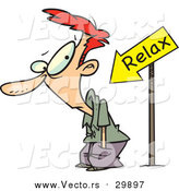 Vector of a Cartoon Relax Arrow Pointing at a Red Haired White Man by Toonaday