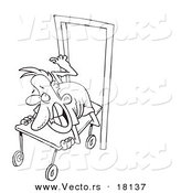 Vector of a Cartoon Reluctant Man Going into Surgery - Outlined Coloring Page by Toonaday