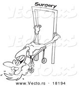 Vector of a Cartoon Reluctant Woman Going into Surgery - Outlined Coloring Page by Toonaday