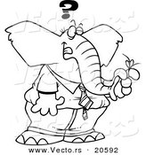 Vector of a Cartoon Reminder String on a Forgetful Elephant's Finger - Coloring Page Outline by Toonaday