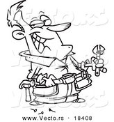 Vector of a Cartoon Repair Man Holding a Wrench - Outlined Coloring Page by Toonaday