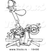 Vector of a Cartoon Repair Man Using a Circular Saw - Outlined Coloring Page by Toonaday