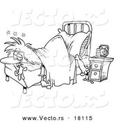 Vector of a Cartoon Restless Woman Laying at the Foot of Her Bed - Outlined Coloring Page by Toonaday