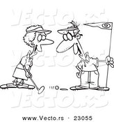 Vector of a Cartoon Retired Couple Golfing - Coloring Page Outline by Toonaday