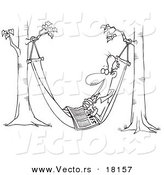 Vector of a Cartoon Retired Man Napping in a Hammock with a Newspaper - Outlined Coloring Page by Toonaday
