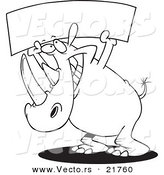 Vector of a Cartoon Rhino Holding up a Blank Banner - Outlined Coloring Page by Toonaday