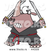 Vector of a Cartoon Rhino Ninja Holding 2 Swords by Toonaday