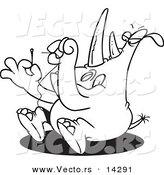Vector of a Cartoon Rhino Threading a Needle - Coloring Page Outline by Toonaday