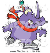 Vector of a Cartoon Rhino Trying to Ice Skate by Toonaday