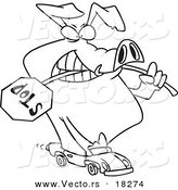 Vector of a Cartoon Road Hog Driving a Car - Outlined Coloring Page by Toonaday