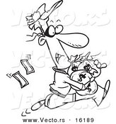 Vector of a Cartoon Robber Getting Away with Bags of Cash - Outlined Coloring Page Drawing by Toonaday