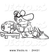 Vector of a Cartoon Robber Unlocking a Piggy Bank Vault - Outlined Coloring Page by Toonaday