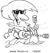 Vector of a Cartoon Rocker with a Microphone and Guitar - Outlined Coloring Page by Toonaday