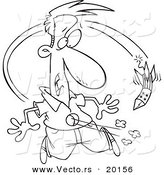 Vector of a Cartoon Rocket Firework Going Through a Man's Belly - Outlined Coloring Page by Toonaday